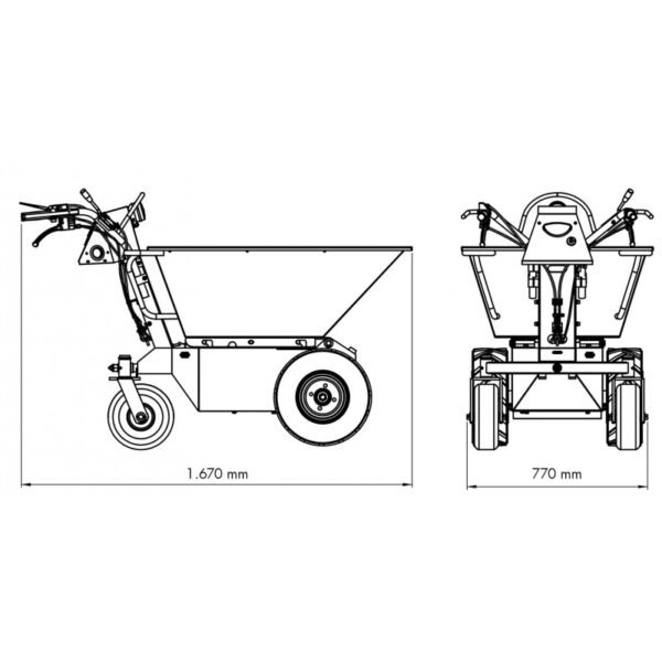 MINI DUMPER ÉLECTRIQUE 500KG AVEC BENNE BASCULEMENT PAR VÉRIN – Image 4