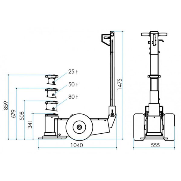 CRIC HYDROPNEUMATIQUE 80 T CYLINDRE TRIPLE – Image 2