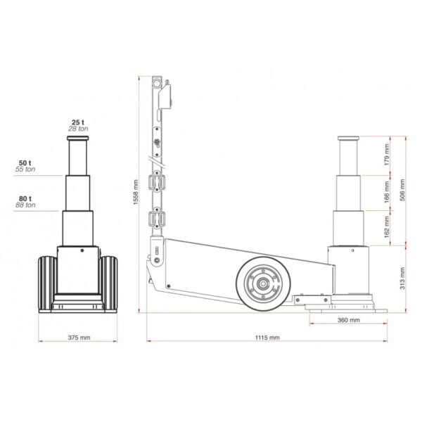 CRIC HYDROPNEUMATIQUE 80 T TRIPLE CYLINDRE CATTINI – Image 3