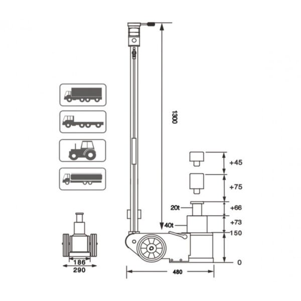 CRIC ROULEUR CAMION POIDS LOURD HYDRO-PNEUMATIQUE 20 – Image 2