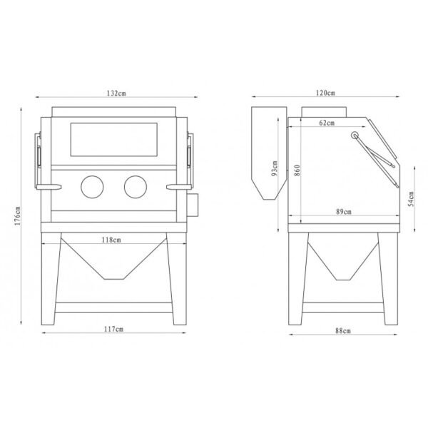PACK CABINE DE SABLAGE PROFESSIONNELLE 990 L + 2X 25 KG D'ABRASIFS SABLE CORINDON ET PERLES DE VERRE – Image 12