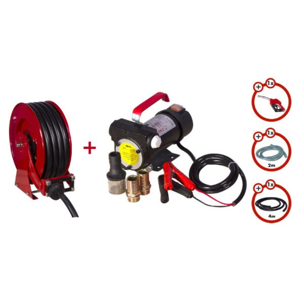 PACK ENROULEUR TUYAU DIESEL DE 15M AVEC POMPE 12V – Image 2