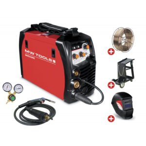 PACK POSTE À SOUDER INVERTER MIG-MAG-FLUX 200A - MANOMÈTRE INCLUS + CASQUE + CHARIOT + BOBINE DE FIL