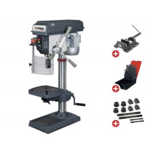 PACK PERCEUSE D'ÉTABLI CM2 Ø25 MM 230V FT20M + ÉTAU DE PERÇAGE + BOULONS DE SERRAGE + JEU DE MÈCHES