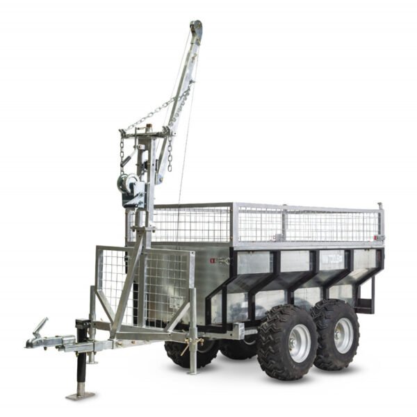 REMORQUE 1000 KG AVEC BENNE GALVANISÉE ET GRUE