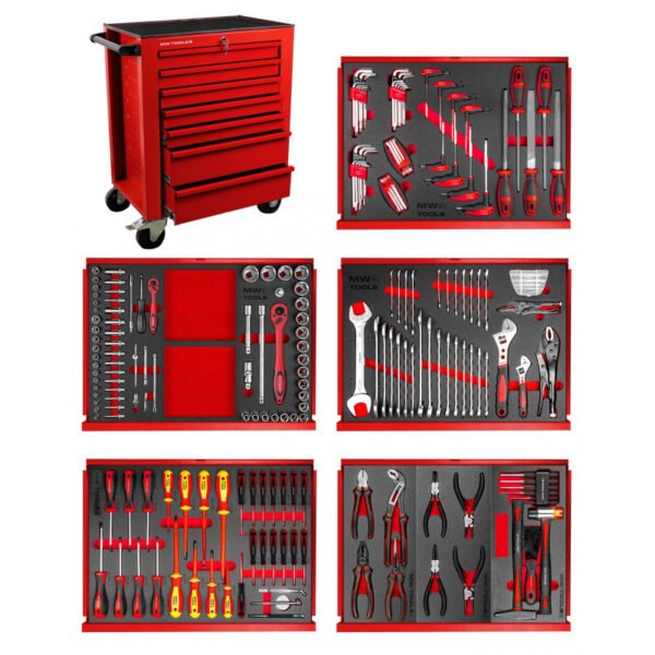 SERVANTE D'ATELIER COMPLÈTE ROUGE 211 OUTILS
