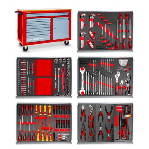 SERVANTE D'ATELIER COMPLÈTE AVEC ARMOIRE 211 OUTILS