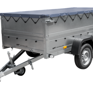 GARDEN TRAILER 264/2 KIPP REMORQUE À DEUX ESSIEUX AVEC ROUE JOCKEY, CHÂSSIS H-0, RIDELLES BIS ET BÂCHE PLATE GRISE