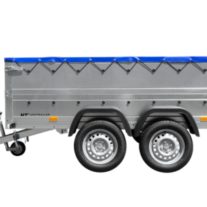 GARDEN TRAILER 264/2 KIPP REMORQUE À DEUX ESSIEUX AVEC ROUE JOCKEY, TIGES DE SUPPORT, RIDELLES SUPPLÉMENTAIRES ET BÂCHE PLATE BLEUE