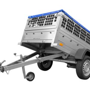 REMORQUE GRILLAGÉE 200X106 AVEC BÂCHE PLATE BLEUE, RIDELLES GRILLAGÉES ET ROUE JOCKEY - GARDEN TRAILER 200 KIPP