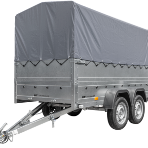 REMORQUE VOITURE 2 ESSIEUX UNITRAILER GARDEN TRAILER 264/2 KIPP AVEC ROUE JOCKEY, BIS CÔTÉS, CHÂSSIS H-800 ET BÂCHE GRISE